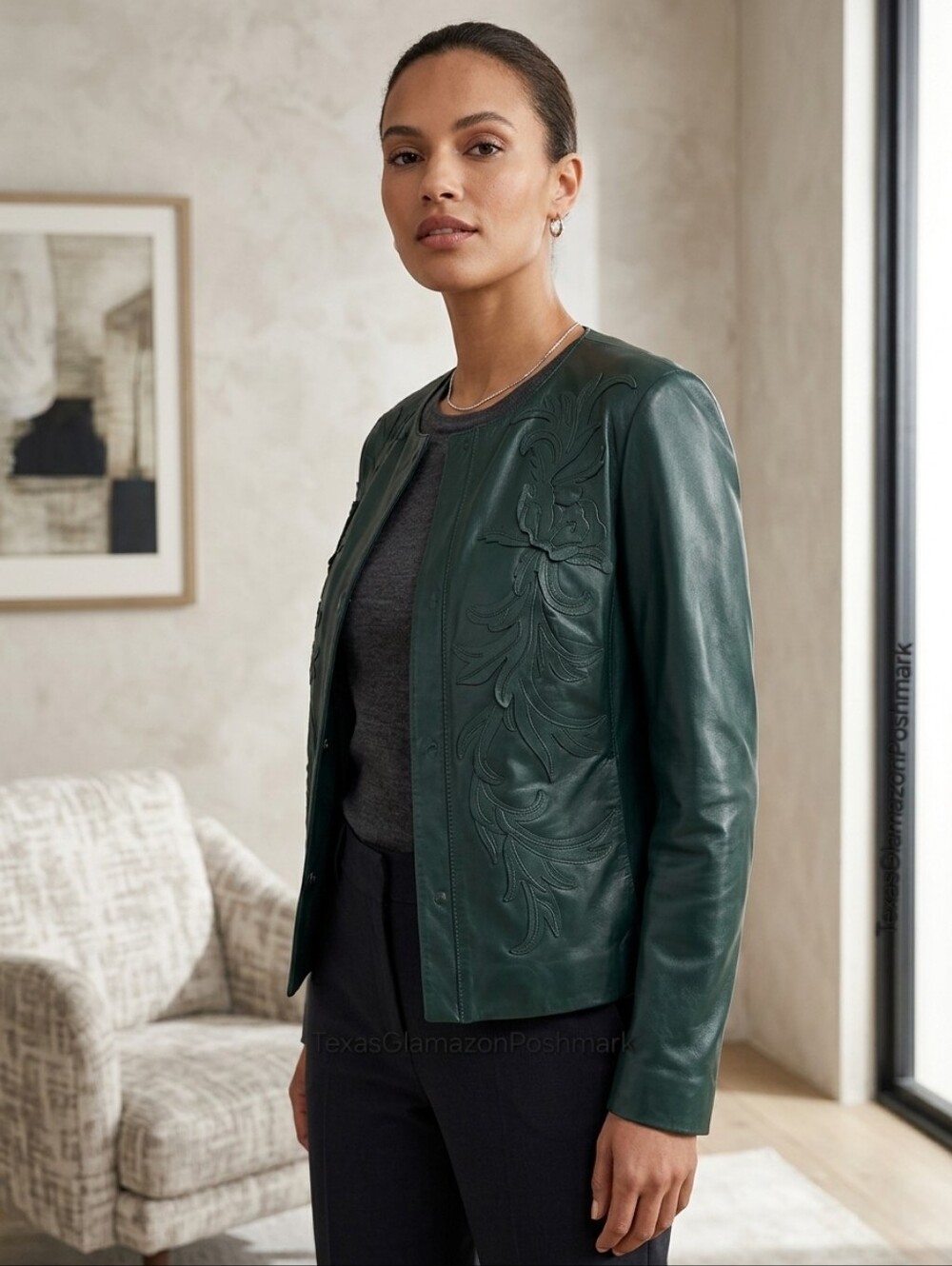 Escada Laroque Malachite Leather Jacket